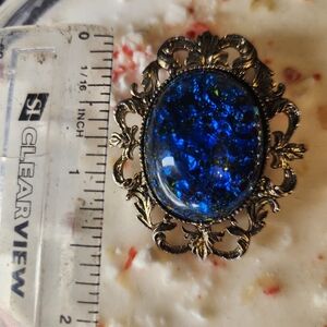 Vintage Japan Stamped Blue Brooch With Gold Detailing